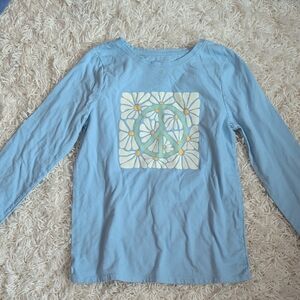 Cat & Jack Light Blue Long Sleeve Shirt with Peace Sign